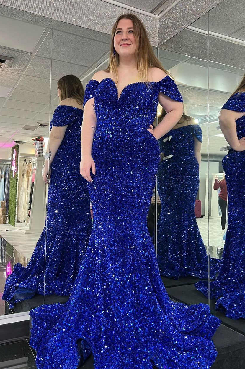 Mermaid Off the shoulder Prom Dress in Royal Blue – FancyVestido