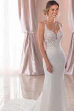 Lace Straps Court Train Mermaid White Wedding Dress