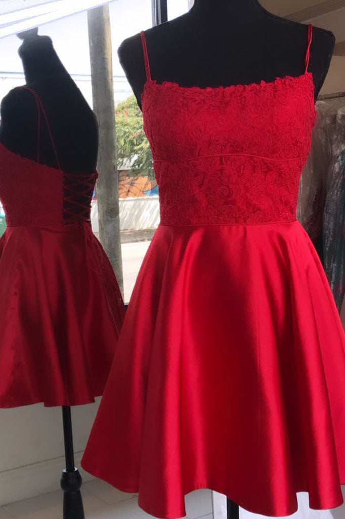 Lace-Up Little Red Homecoming Dress – FancyVestido