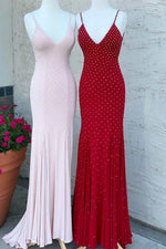 Elegant Spaghetti Straps Pink Long Prom Dress