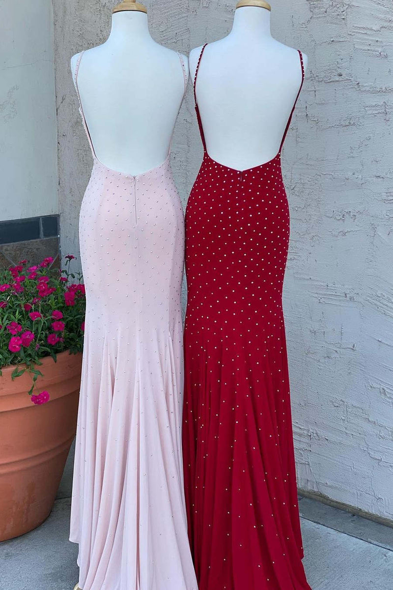 Elegant Spaghetti Straps Pink Long Prom Dress