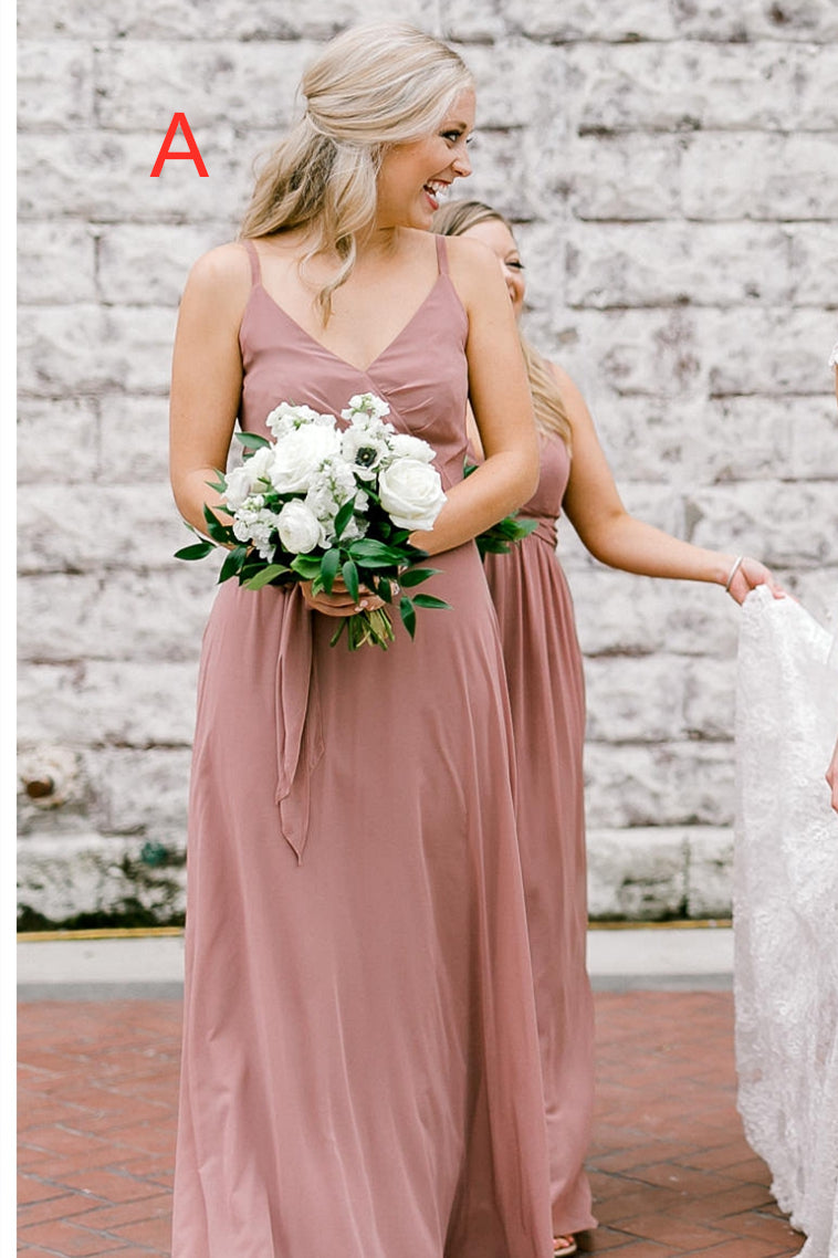 Mismatch A-line Long Dusty Rose Bridesmaid Dresses