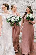 Mismatch A-line Long Dusty Rose Bridesmaid Dresses