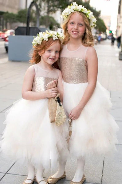 Cute Ball Gown Gold and Ivory Flower Girl Dress