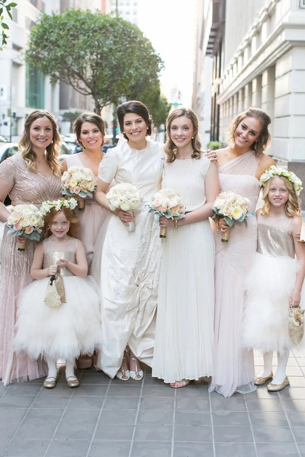Cute Ball Gown Gold and Ivory Flower Girl Dress