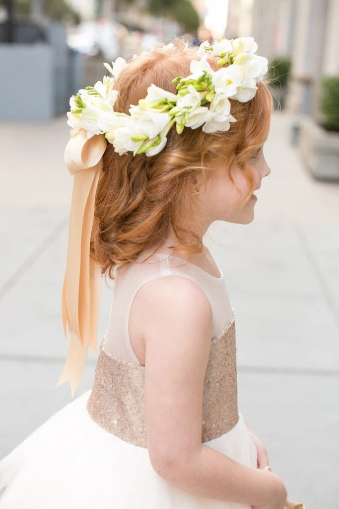 Cute Ball Gown Gold and Ivory Flower Girl Dress