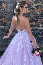 Princess A-line Spaghetti Strap Pink Wedding Dress with Lace