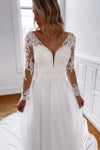 Long Sleeves Sheath A-line White Wedding Dress with Lace
