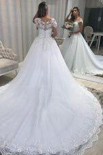 Princess Long A-line White Wedding Dress with Lace