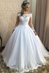 Long Sleeves A-line Off Shoulder White Wedding Dress with Lace