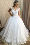 Princess Long Cap Sleeves A-line White Wedding Dress with Lace