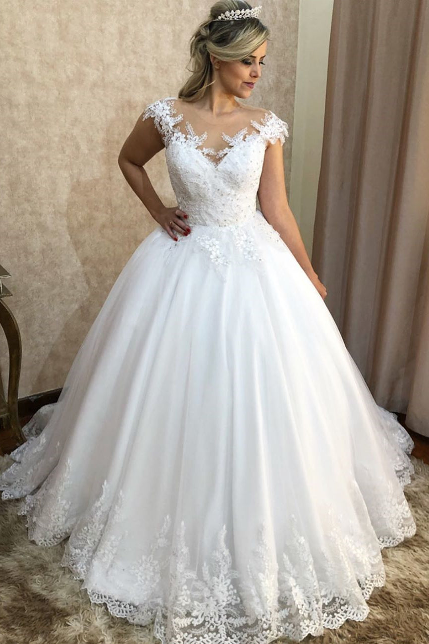 Princess Long Cap Sleeves A-line White Wedding Dress with Lace FancyVestido Princess Long Cap Sleeves A-line White Wedding Dress with Lace FancyVestido