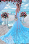 Mermaid Spaghetti Strap White Wedding Dress with Chapel Train