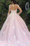 Princess Long Sleeves A-line Pink Wedding Dress with Lace