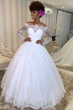 Princess Long Sleeves Off Shoulder A-line White Wedding Dress