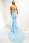 Baby Blue Mermaid Spaghetti Strap Prom Dress with Lace