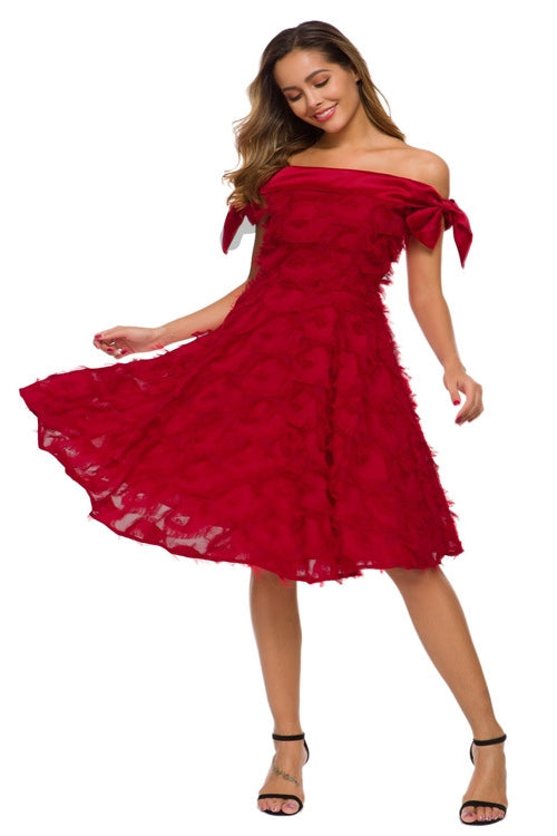 Elegant Off the Shoulder Red Short Party Dress with Tassel