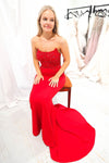 Red Mermaid Strapless Long Prom Dress with Lace-Up Back