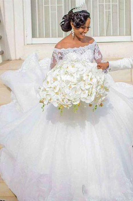 strapless open back dress Modest Satin A-line Strapless Princess Wedding Dresses With Court Train,  MW1081 main image 0