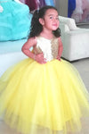 Cute A-line Yellow Flower Girl Dress with Bowknot