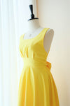 Short V-Back A-line Square Yellow Homecoming Dress with Bowknot