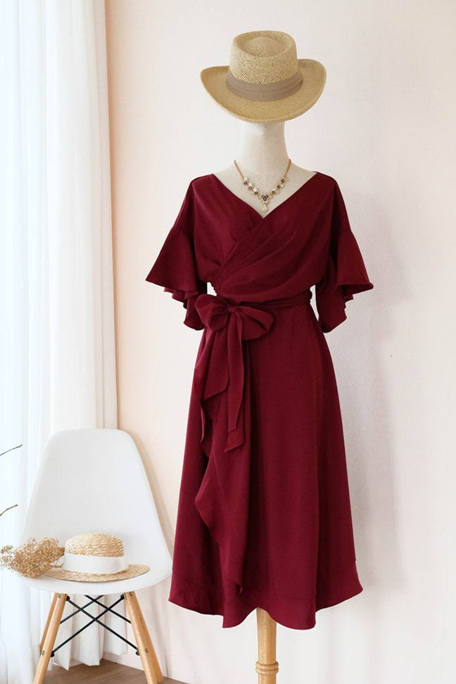 Short Sheath A-line Burgundy Homecoming Dress with Ribbon