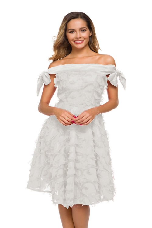 Elegant Off the Shoulder Red Short Party Dress with Tassel