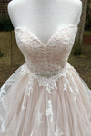 Long Cascading Ruffles A-line Sweetheart Ivory Wedding Dress with Lace