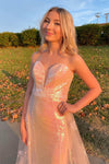Glitter Strapless Rose Gold Formal Dress