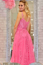 Elegant Red Appliqued Prom Dress with Sheer Lace Bodice