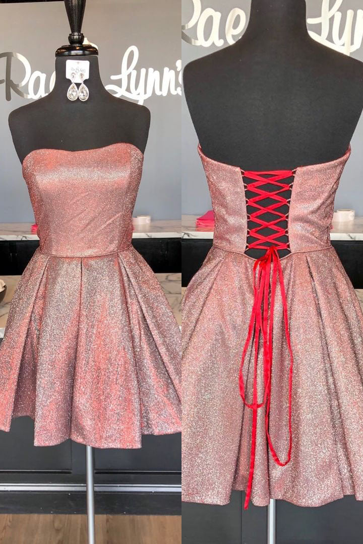 Sparkle Lace-Up Strapless Short Homecoming Dress