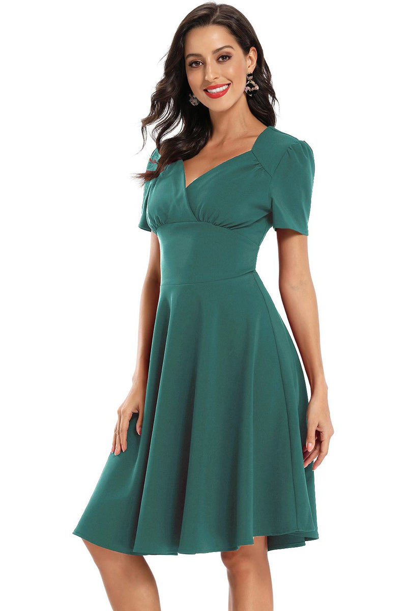 V-Neck Short Sleeves Burgundy Party Dress