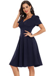 V-Neck Short Sleeves Burgundy Party Dress
