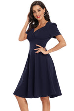 V-Neck Short Sleeves Burgundy Party Dress