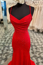 Mermaid Long Red Prom Dress with Rhinestones