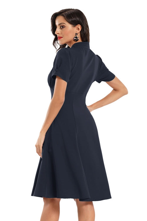 A-Line V-Neck Navy Blue Short Party Dress
