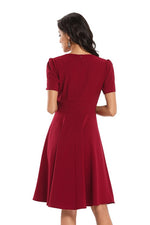 V-Neck Short Sleeves Burgundy Party Dress