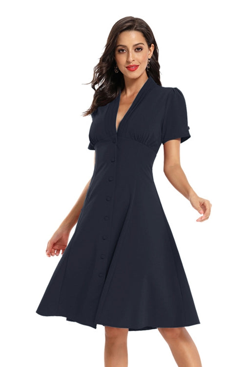 A-Line V-Neck Navy Blue Short Party Dress