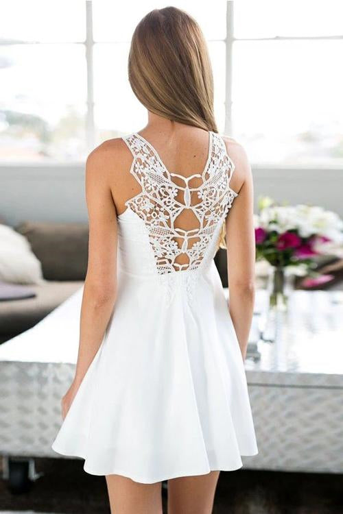 Simple White Lace Short Homecoming Dress
