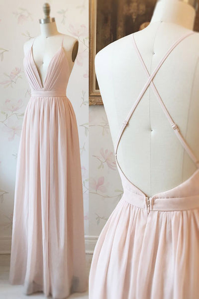 Simple Plunging V-Neck Open Back Chiffon Prom Dress