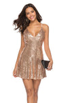 Sexy Gold Short Party Dress with Open Back