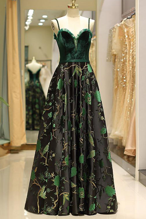 Embroidery Green Floral Long Prom Evening Dress – FancyVestido