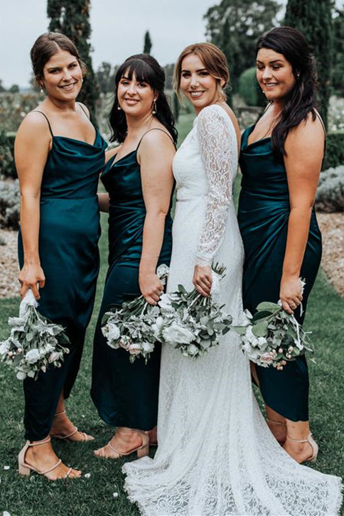 Elegant Spaghetti Strap Dark Teal Bridesmaid Dress