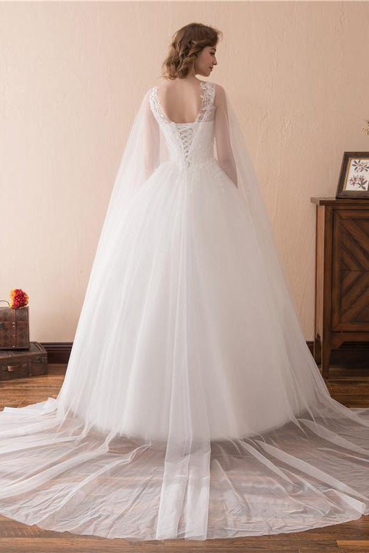 Tulle Vintage Wedding Dress with Cape Clock