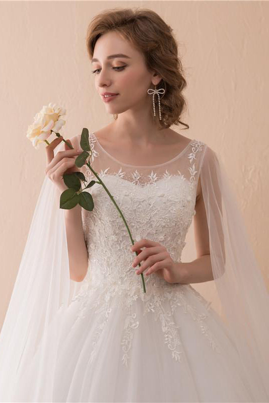 Tulle Vintage Wedding Dress with Cape Clock