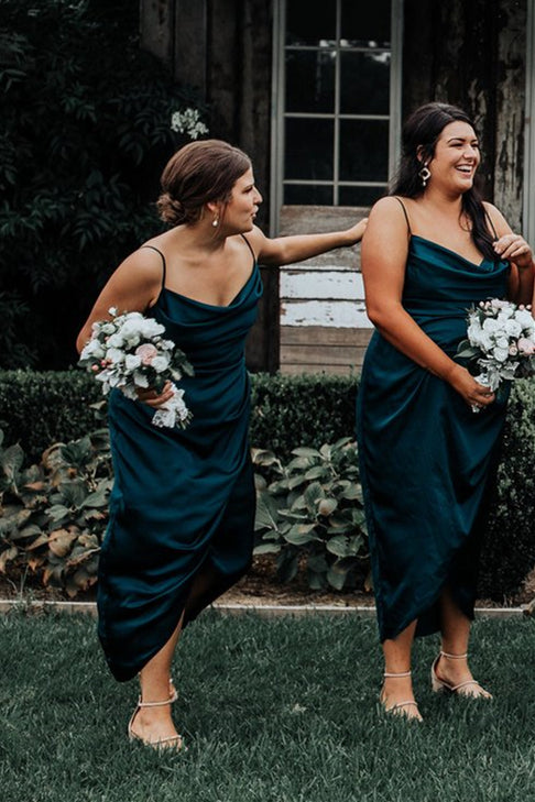 Elegant Spaghetti Strap Dark Teal Bridesmaid Dress – FancyVestido