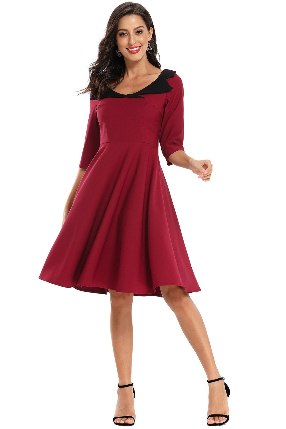 Vintage Crew Neck Burgundy Short Party Dress