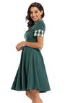 V-Neck Medium Length Teal Party Dress with Short Sleeves