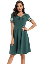 V-Neck Medium Length Teal Party Dress with Short Sleeves