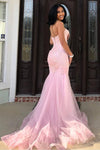 Sweetheart Mermaid Tulle Pink Long Prom Dress